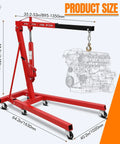 Heavy Duty Hydraulic Engine Hoist Cherry Picker 4400 Lbs Capacity Folding Crane Lifter with dimensions and features shown.