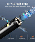Pro Grade Endoscope Camera With Light Featuring Triple Lens For Clear Real World Inspection, 5 Inch Screen 1080P, 8 Plus 2 LED Lights With Adjustable Brightness, IP67 Waterproof Snake Camera For Automotive And Plumbing, 16.4 Foot Cable And 32GB Card, 3-level zoom lens diagram