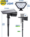 Solar Spot Lights Outdoor 4 Pack, 700 Lumen IP67 Waterproof, warm white 3000K, adjustable angles, 12 LED spotlight dimensions visible