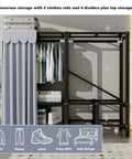 Kickass Heavy Duty Foldable Wardrobe Closet Rack With Sturdy Fabric Cover Freestanding Clothes Armoire System showing 2 rails and storage.