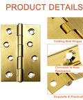 Close-up of Built Tough 4 Pack Heavy Duty Satin Brass Hinges in stainless steel showing hinge design and hole details.