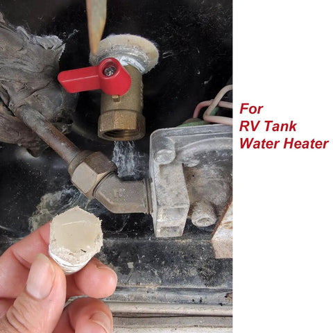 Premium Brass Water Heater Replacement Fitting Half Inch Bsp Direct Swap Thread Built Tough For No Sweat Install And Knockout Durability On Every Home Hot Water Setup, showing RV tank valve and connector.
