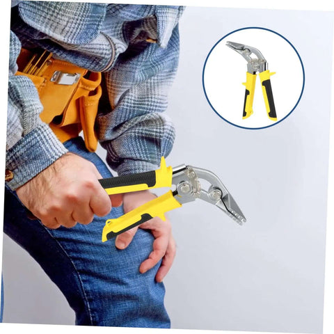 Worker holding Pro Grade Hand Seamer Tool For Ductwork With Ergonomic Folding Design And Wide Plate Bender for metal work