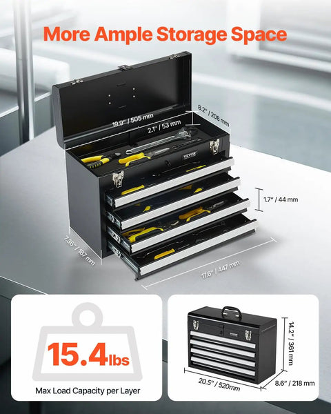 Rock Solid Portable Metal Tool Box With Four Deep Rollout Drawers And Smooth Ball Bearing Slides Secured By A Heavy Duty Lock For Pickup Truck Storage And Weekend Wrenching Projects