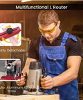 Carpenter using All In One Router Milling Groove Bracket And Circle Cutting Jig For Woodworking Pro Grade Aluminum Alloy