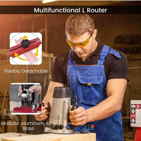 Carpenter using All In One Router Milling Groove Bracket And Circle Cutting Jig For Woodworking Pro Grade Aluminum Alloy