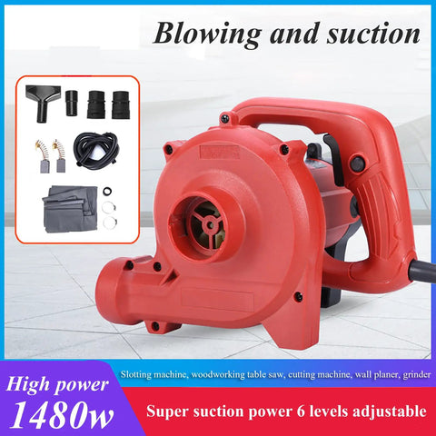 Heavy Duty Industrial Shop Vac With Blowing And Suction Options To Blow Off Sawdust And Collect Work Debris Compatible With Angle Grinders And Power Tools Giving Smooth Six Speed Settings For Quick Shop Cleanup, red blower with adjustable suction power.