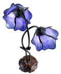 Poelking 2-Light Blue Lily Table Lamp In Dark Antique Bronze Finish, dual shimmery blue glass lily accents on curved metal stems