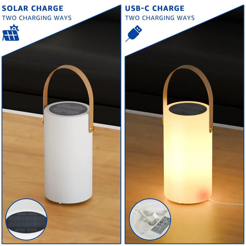 Solar Lantern Table Lamp 2 In 1 Portable USB Rechargeable LED Cordless Light With Remote Control 8 Color Options Waterproof IP44