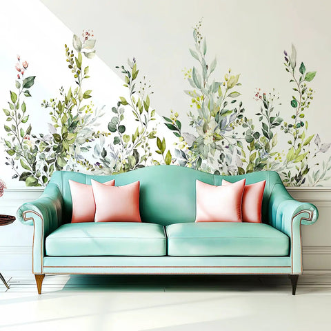 Green Plants Wall Decals Peel And Stick Large Floral Leaves For Bedroom Living Room Office Classroom Removable Vine Home Decor
