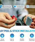 Person installing adhesive mount kit for GoPro and action cameras on a helmet, showing easy peel and stick application.