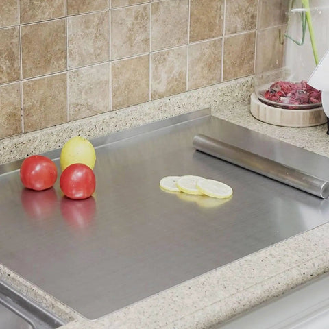 Stainless Steel Kitchen Cutting Board Big Size 50 By 40 Cm For Meat Fruits Veggies Bread And Baking Heavy Duty Yet Lightweight Space Saving Prep Surface on countertop