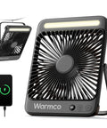 20,000mAh Portable Camping Fan With LED Lantern All Day Cool Ultra Slim 8 Inch Rechargeable Desk Fan shown with charging display