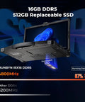 Built Like A Tank 15.6 Inch Rugged Laptop Running Windows 11 Pro with 16GB DDR5 RAM and 512GB replaceable SSD.