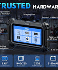 Dealership-Grade All-System OBD2 Scanner For Home Mechanics And DIYers With 30 Maintenance Functions, 2026 Car Diagnostic Tool Featuring FCA CAN FD, ABS Bleed, Gearbox Match, Crank Sensor Relearn, Lifetime Updates, Upgraded From D5S shown with blue screen and features labeled.