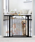 Wide Range Baby And Pet Safety Gate For Doorways And Stairs With 29.5 To 51.5 Inch Width, Includes 3 Pack Extension Kit, in living room