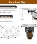 1/2 Inch Mini Swivel Caster Wheels Set Of 8 With 360 Degree Ball Bearings For Whisper Quiet Rolling Low Profile Self Adhesive Mounts measurements and specifications
