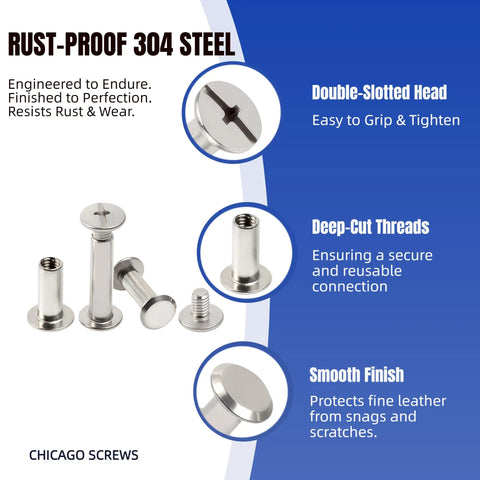 Leather Craft Chicago Screw Kit With 115 Sets Of 304 Stainless Binding Screws And Posts, DIY Friendly Pro Grade features