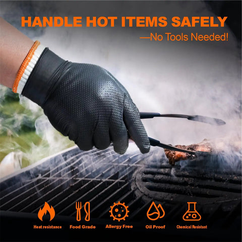 Dual Layer Heat Resistant BBQ Gloves With Nitrile And Cotton Liners 10 Mil Thick Non Slip Grip For Grilling Smoking And Handling Hot Meat Large Black Set