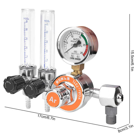 Argon Pressure Regulator With Double Tube Design For TIG And MIG Welding Equipment, G5/8 Female Thread, Zinc Alloy Body
