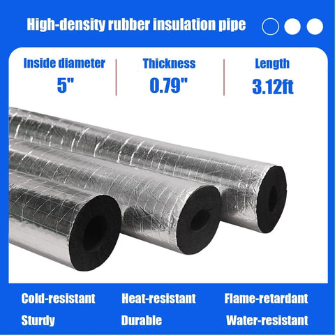 Self-Sealing Pipe Insulation Foam Tube for Outdoor Water Lines with Antifreeze Aluminum Foil Heat Shield, 5 inch diameter