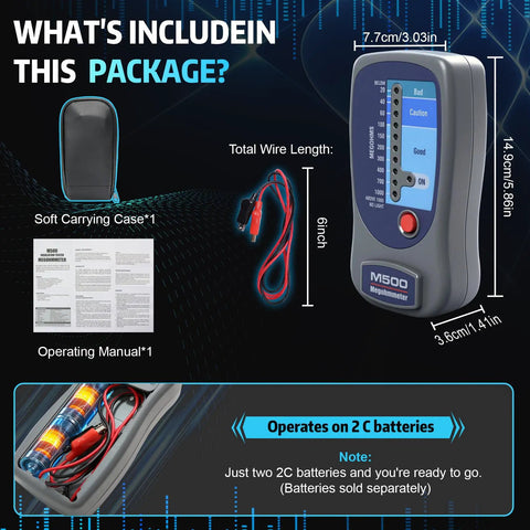 Pro Grade Insulation Resistance Tester Up To 1000 Megohms At 500V Durable Megohmmeter with case and manual, battery slot