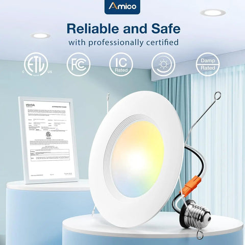 16 Pack 5 To 6 Inch Recessed LED Can Lights With Baffle Trim Dimmable IC And Damp Rated next to certification icons