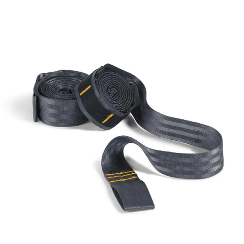 Wawona Camp Hammock With Carabiners And Tree Straps For Quick One Person Setup, anthracite grey straps uncoiled on white background
