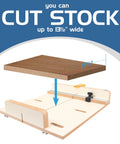 Heavy Mdf Crosscut Sled For Table Saw delivering dead on precision, showing cutting area for stock up to 13½ inches wide.