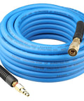 3/8 Inch Air Hose 50 Foot Pro Grade Heavy Duty Hybrid Compressor Hose with 1/4 Inch Industrial Quick Coupler Fittings, All Weather Blue