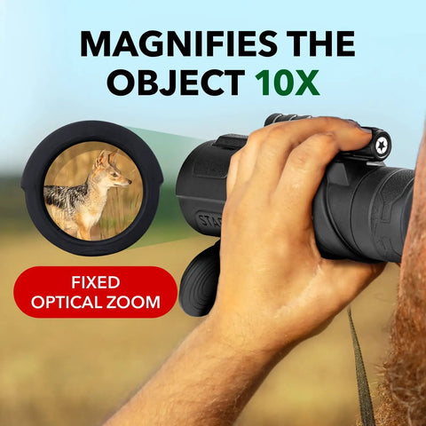 Long Range 10x42 High Powered Monocular For Bird Watching Hunting And Sports Great For Wildlife Viewing Lightweight Pocket Telescope With Bak4 Prism Easy Grip And Vibrant Clarity For Adults Bang For Buck, hand holding black monocular