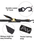 Cam Buckle Tie Down Straps 6 Ft Set Of 4 Heavy Duty 2200 Lb Break Strength With S Hooks showing coated hook and strap details