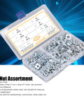 105 Piece T Nut Assortment Kit Galvanized Carbon Steel 4 Prong Tee Nut Fasteners in open box with sizes M4 M5 M6 M8 M10
