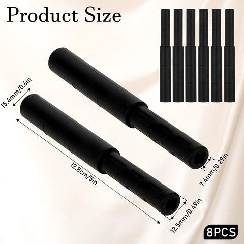 8 Piece Golf Club Shaft Extenders Set For Wood Putters, 5 Inch Length, Black Carbon Fiber with size dimensions and 8 pieces visible.