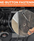 Close-up of self-locking car bumper clip with durable nylon buckle installed on vehicle for quick panel repairs and cable management.