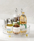 Non Slip Lazy Susan Turntable 9 Inch Clear One Tier Spinning Organizer For Kitchen Pantry Cabinet And Refrigerator, 360 Degree Rotating Spice Rack For Easy Access And Stable Storage with oils and condiments