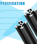 Ten Pieces Of 1000 MM 2020 Aluminum Extrusion European Standard Anodized Linear Rail For DIY CNC Workbench And 3D Printer Parts Black T Style Ideal For Makers And Hobbyists Building Custom Frames And Rigs, showing side profile with specifications.
