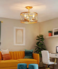 Room with 3 Light Farmhouse Semi Flush Mount Ceiling Light With Gold Finish For Kitchen Hallway Living Room And Bedroom, Rustic Modern Fixture