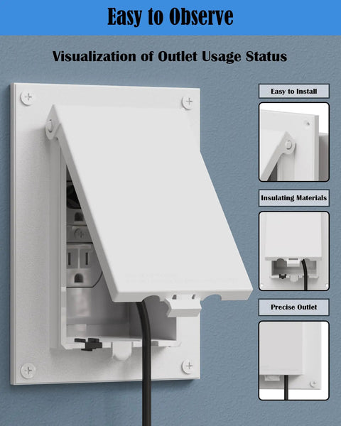 Tough As Nails Type 3r Enclosure Cover Dbvw One Outdoor Electrical Box Replacement Cover For Wet Locations Vertical Rain Or Shine Tough Outlet Box White Two Pack installed on a blue wall with a visible outlet.