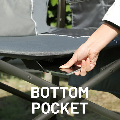 Gray Oversized Directors Chair With Foldable Side Table And Detachable Pocket Heavy Duty Camping Chair up to 600 lbs, pocket view