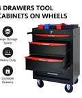 Heavy Duty Rolling Tool Chest With Locking Wheels And Ball Bearing Drawers, Mobile Garage Tool Cart, Metal Black Tool Box
