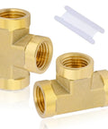 Beefy Two Pack One Quarter Inch NPT Female Brass Tee Fittings Three Way Street Tee Barstock Forged Brass Pipe Fittings Female