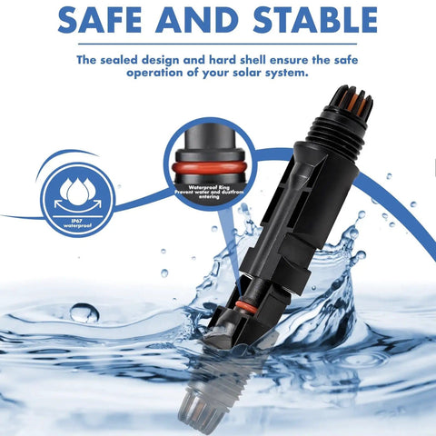 16 Piece Solar Panel Connector Kit IP67 Waterproof 1000V 30A Male And Female Connectors in water showing waterproof feature