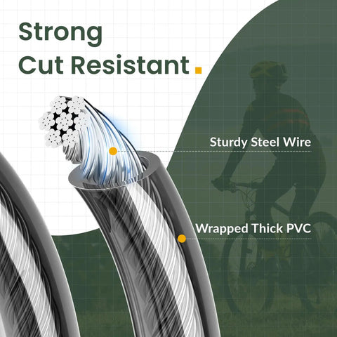 Close-up of 12Mm Thick Heavy Duty Bike Lock Cable With Vinyl Coating And Loops Braided Steel Security Cable for bikes, cut resistant feature