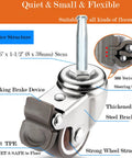 Stem Caster Wheels With 5/16 Inch By 1-1/2 Inch Stem Sockets TPR Swivel Casters showing locking brake and swivel shaft