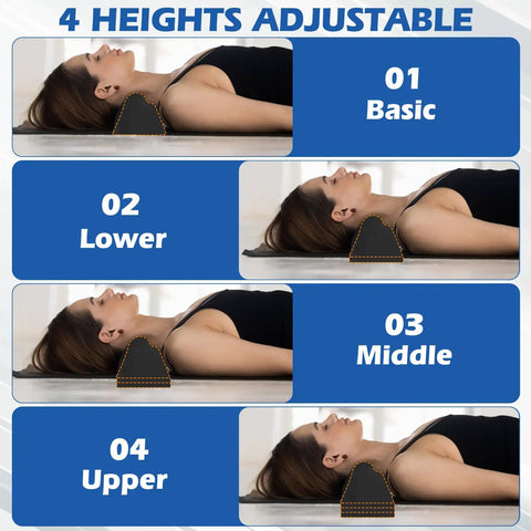 Neck And Shoulder Relaxer Cervical Traction Pillow For At Home Spine Alignment And Neck Pain Relief Neck Stretcher Device With Massager Block For Gentle Cervical Traction And Posture Support, 4 heights