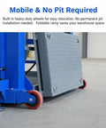 Heavy Duty Mobile Electric Hydraulic Loading Platform With 2 Ton 4400 Lb Capacity Portable Dock Lift dual voltage power with foldable ramp.