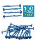 Built Tough 2 Inch Wood Screws With Washer Head Square Drive Coarse Thread Blue Coated Rust Resistant Finish 100 Pack