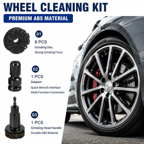 Wheel Hub Resurfacing Kit With Six Cleaning Pads For Rust Removal On Lug Studs And Brake Rotors, car wheel close-up