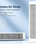 2-In-1 Bladeless Portable Fan And Air Cooler For Home And Office in horizontal and vertical modes on blue background